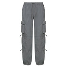 Gray cargo pants from HIP HOP LOW WAIST DENIM PANTS collection with low waist fit