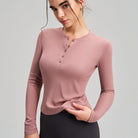 Soft pink ribbed langry fashion henley top for yoga