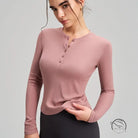 Soft pink ribbed langry fashion henley top for yoga