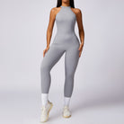 Sleek light gray langry fashion yoga jumpsuit for hip raise