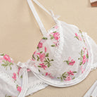 White floral embroidered bra from the Floral Embroidered Chest Bow Sheer Mesh Two Piece Set, perfect for fashion and ملابس