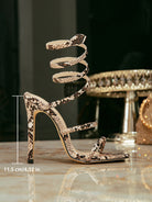 Langry fashion snake skin high heel spiral strap pointed toe sandal