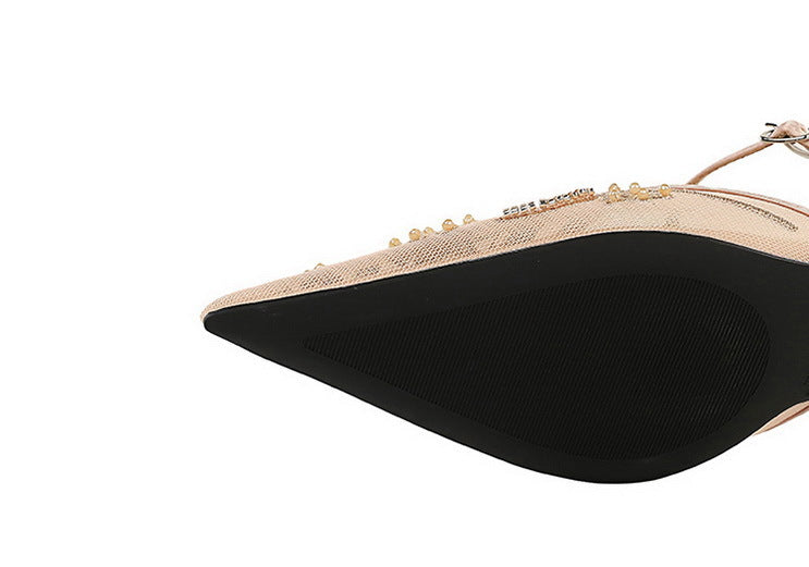 Langry fashion beige snakeskin pump with pearl ankle strap