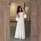 Summer floral print maxi dress with flared sleeves and U neck