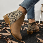 V Cut Leather Booties in leopard print and tan for stylish fashion ملابس