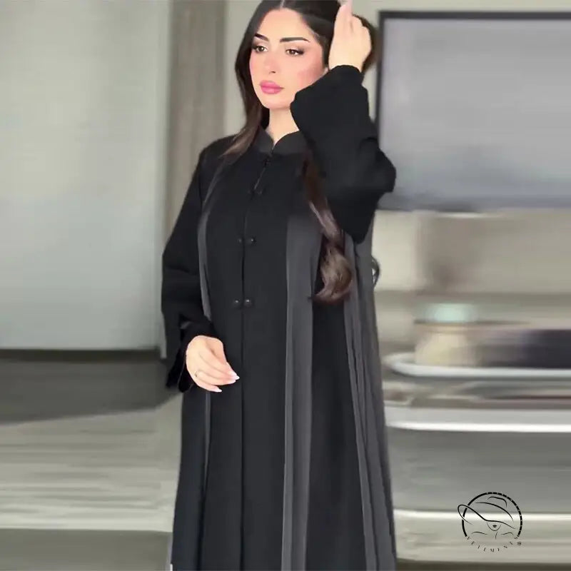Spring arrival loose black abaya maxi dress with long sleeves