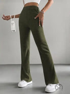 Women’s casual knitted match pants in olive green ribbed flare