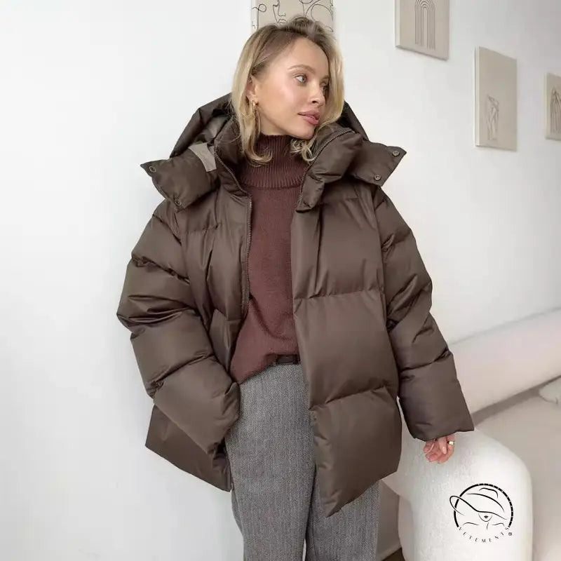 Brown puffer cotton coat jacket in langry fashion ملابس