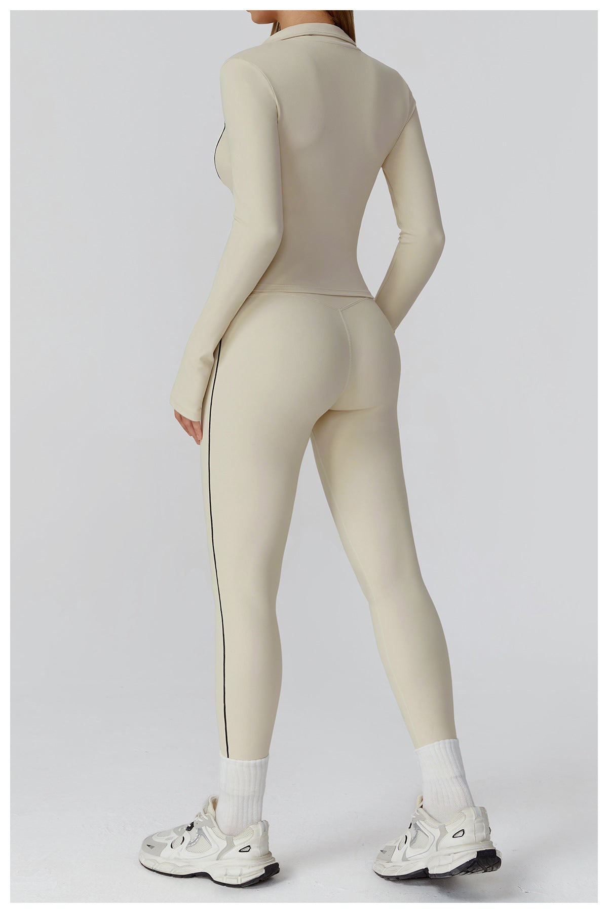 Cream-colored Langry fashion bodysuit with zipper, slim jacket style