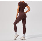 Sleek langry brown yoga fitness bodysuit in form-fitting one-piece fashion