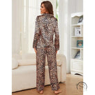 Leopard print winter cardigan pajama set with satin trousers