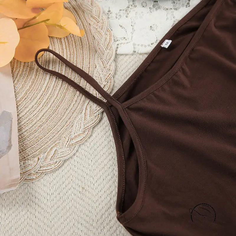 Brown spaghetti strap camisole in comfortable knitted pajamas