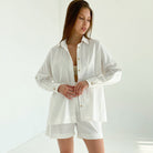 White linen shirt and shorts set for casual winter pajamas - Elegant langry fashion style