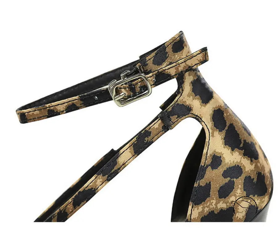 Cocktail leopard print square high heel sandal with ankle strap