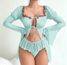 Mint green floral langry cover-up with ruffled hem in elegant fashion style