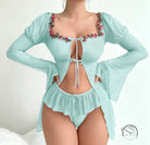 Mint green floral langry cover-up with ruffled hem in elegant fashion