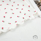 Langry fashion floral print pajamas with white fabric red rose green stem ruffled edge