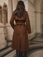 Elegant langry fashion woolen trench coat with belted waist