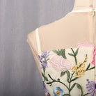 Elegant Langry French fishtail hem mesh dress with floral embroidery