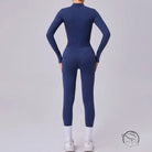 Navy blue Comfy Mesh Stitching Fitness One Piece jumpsuit