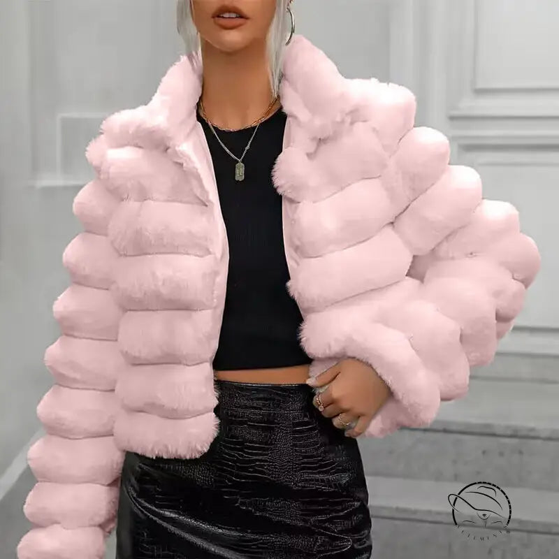 Pink faux fur jacket for autumn winter faux coat