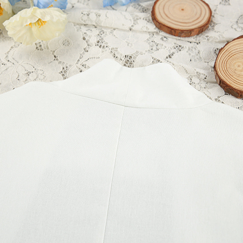 White high-neck langry cotton nightgown with matte finish and clean stitching