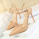 Langry nude patent leather slim fit strap high heel pumps