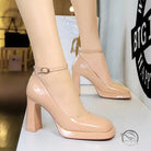 Leather Square Toe Ankle Strap High Heels