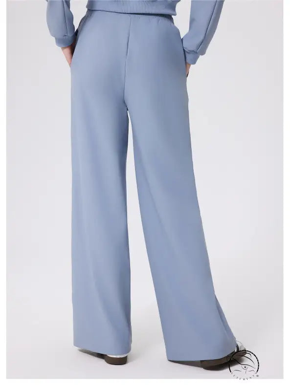 Light blue loose fitness warm pants with high-waist pleats
