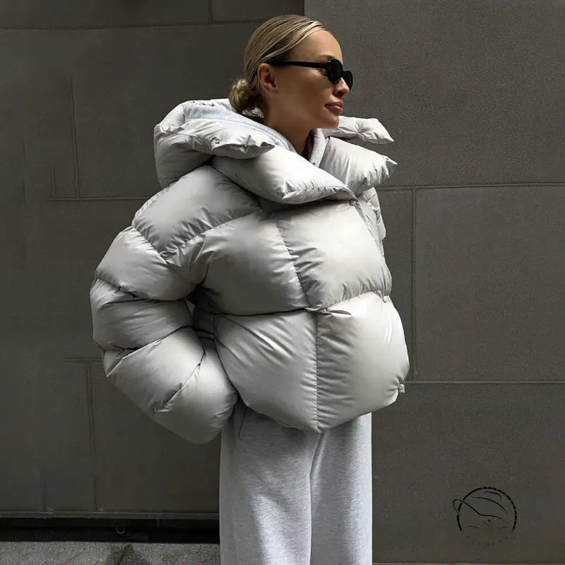 Oversized silver puffer jacket from Langry fashion cotton padded collection