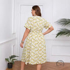 Boho lace floral dress with knee-length sleeves and tie waist