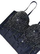 Elegant Langry fashion black sequined clutch with strap