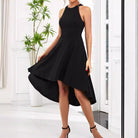 Black high-low halter dress from Elegant High Grade Evening Dress for chic fashion ملابس