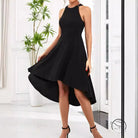 Elegant black high-low halter evening dress by Langry fashion