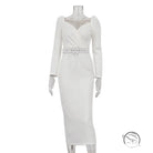 White langry fashion wrap dress with belted waist and ankle hem