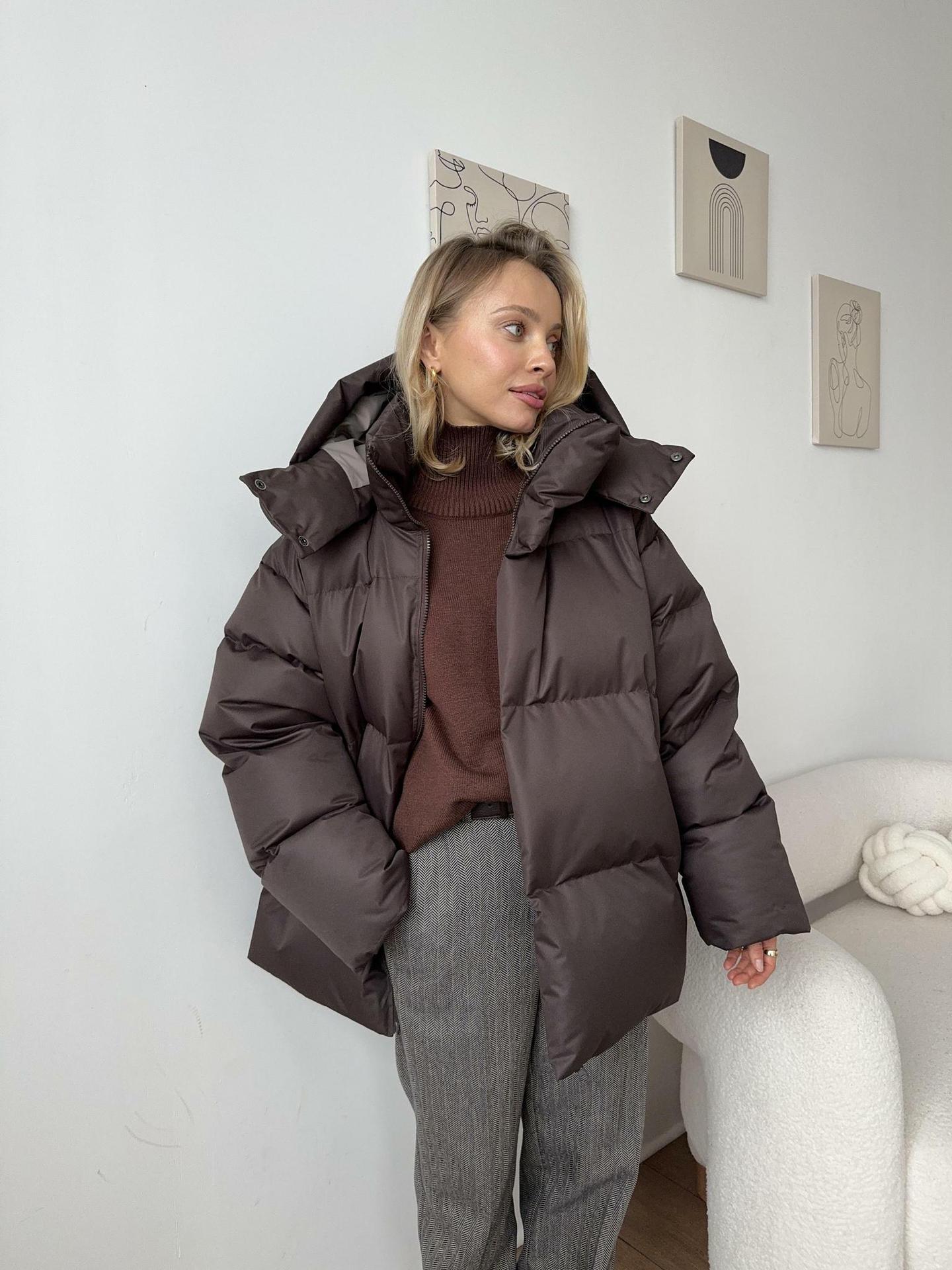 Brown puffer jacket from Cotton Coat Jacket, perfect for stylish fashion ملابس
