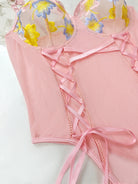 Pink floral lace langry bra with bow and underwire support