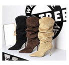 Three langry fashion suede ankle boots in black, brown, beige with stiletto heels