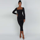 Elegant Evening Midi Dress in black, showcasing langry fashion for stylish occasions