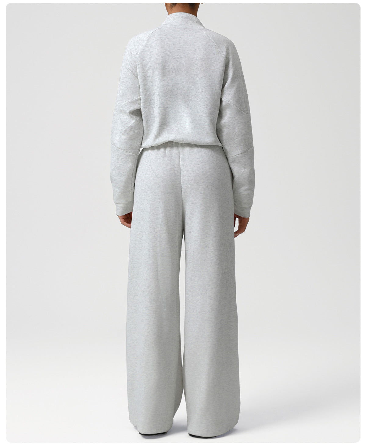 Light gray langry fashion tracksuit with wide-leg pants and soft cotton top