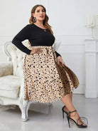 Polka dot printing loose dress with plus-size black top and tan skirt