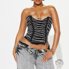 Black lace-up langry corset vest in textured fabric with white laces