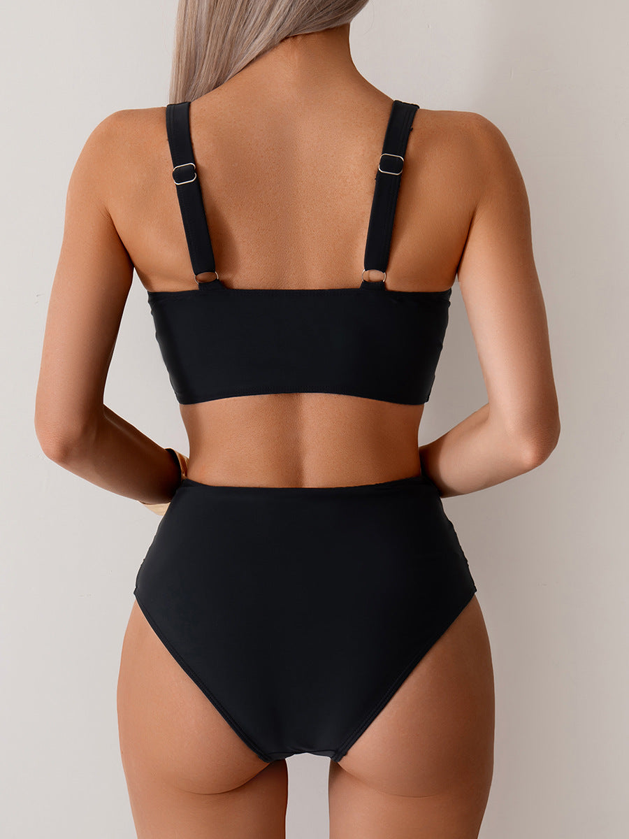 Black high-waisted bikini from Gorgeous Split Swimsuit for stylish summer fashion ملابس