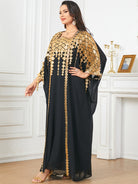 Black and gold embellished langry fashion kaftan dress with sheer sleeves