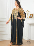 Black and gold embellished langry fashion kaftan dress with sheer sleeves