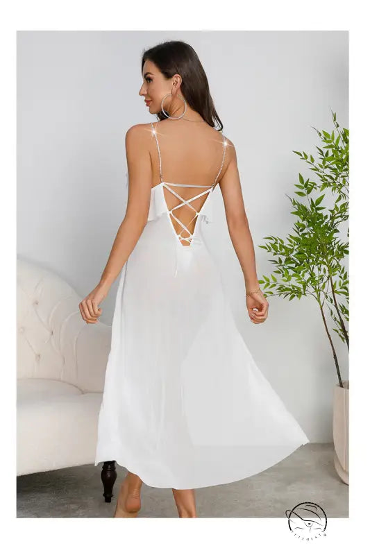 High Slit Multi Color Pearl Decoration Nightdress