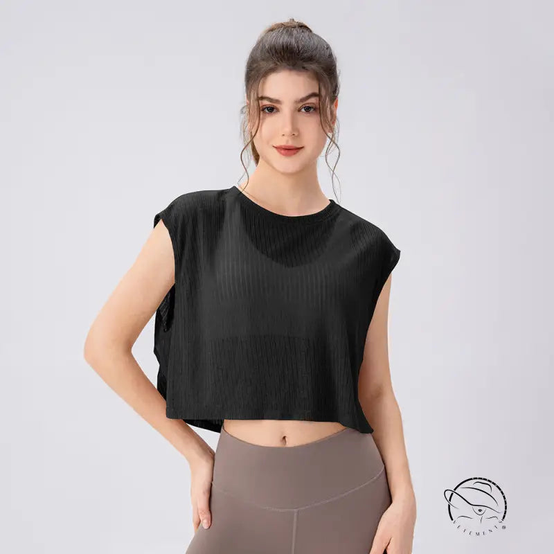 Summer Yoga Blouse Women Hollow out Cutout Breathable Sleeveless Top Short Loose Running Sports Workout