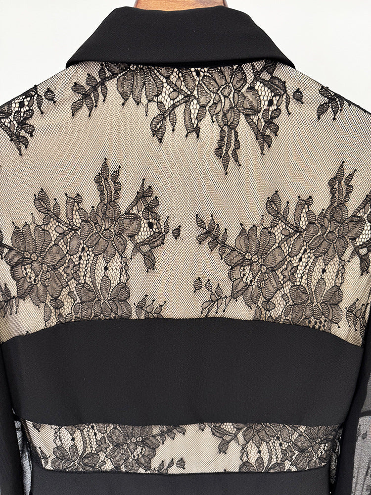 Elegant black lace-accented garment from Beautiful High End Floor Length Dress, perfect for langry fashion and ملابس aficionados