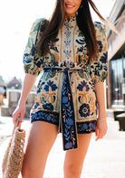 Floral-patterned romper with tie waist in Stunning Bohemian Jumpsuit for langry fashion