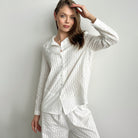 Beautiful white striped cotton pajama set by Langry fashion ملابس